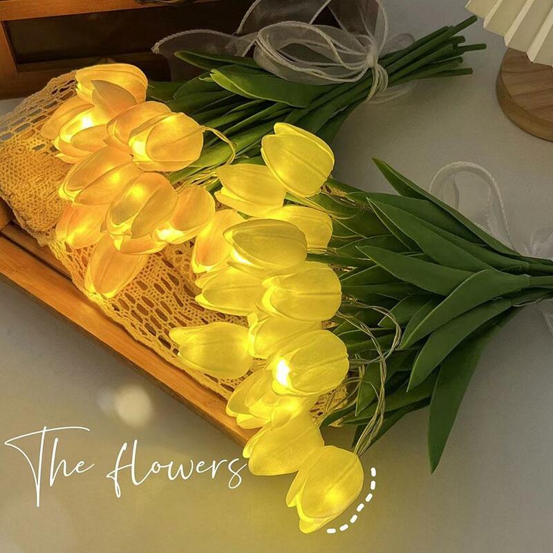 LED 튤립 야간 램프, 모조 꽃 부케 장식, 5/10 튤립, 분위기 라 램프, 가정용 O8M9