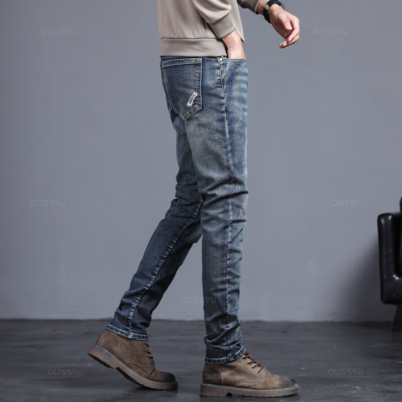 Calça jeans vintage masculina, quatro estações do ano, elástica, clássica, fina, calça jeans, moda masculina, cor sólida, 27-38, novo, 2022