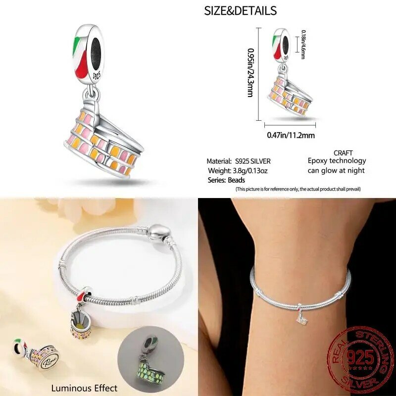 Pandach s925 Silver DIY Beads Italy Architecture Series Charm Fit Pandora 925 Original Bracelet For Women Jewelry Birthday Gift