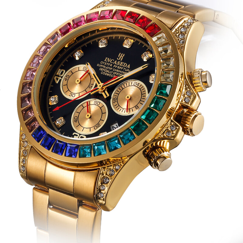 Caseda-ステンレス鋼の防水クォーツ時計,高級品,カラー,ダイヤモンド,ゴールド,新しいコレクション2022