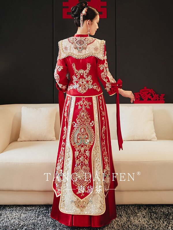 Qipao tradicional chino con lentejuelas brillantes, ropa de tostada, vestido de novia Cheongsam Retro para mujer