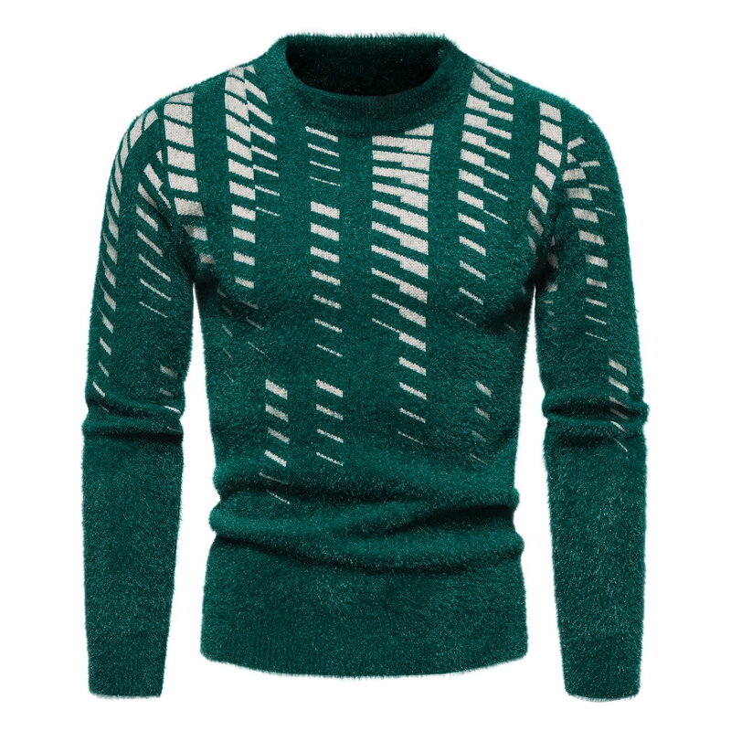 New Winter Patterned Sweater  Round Collar Autumn T-shirts Striped Warm Men's Fashion Outwear Pullovers