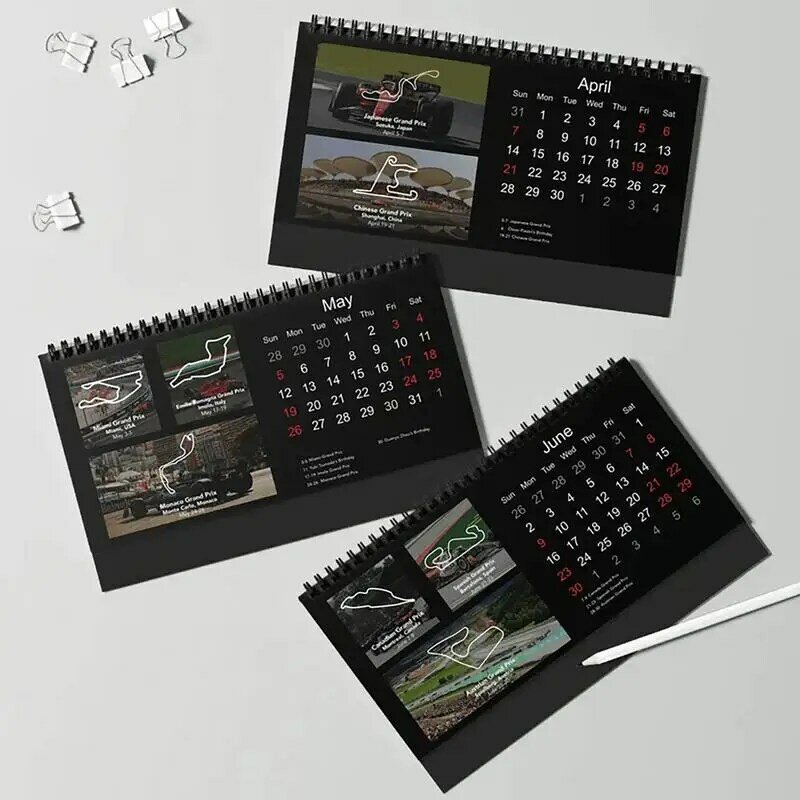 F1 Desk Calendar 2024 F1 Race Car Calendar Easy Planning Daily Schedule Planner Twin-Wire Binding Racing Calendar For Living