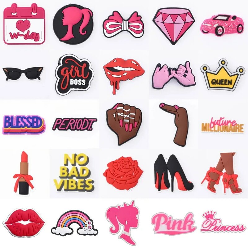 1Pcs Koningin Lippenstift Hoge Hakken Roze Meisje Croc Bedels Voor Schoenen Decoratie Accessoires Voor Vrouwen Geschenken
