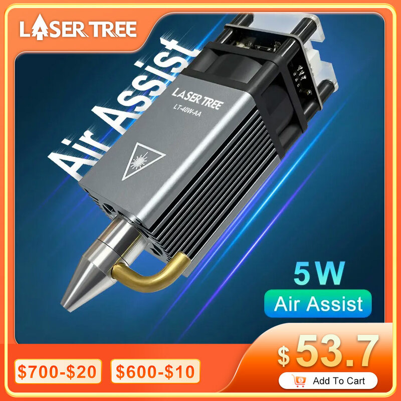 LASER TREE-Módulo Laser com Air Assist, Foco Fixo, Luz Azul TTL, Cabeça para DIY, Corte CNC, Máquina de Gravura, 450nm, 5W