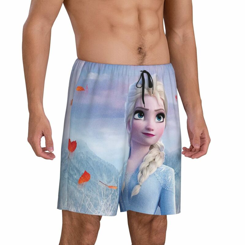 Пижамные шорты с принтом персонажа мультфильма «Холодное сердце», Мужская одежда для сна с анимацией и Эльзой, шорты для сна с карманами