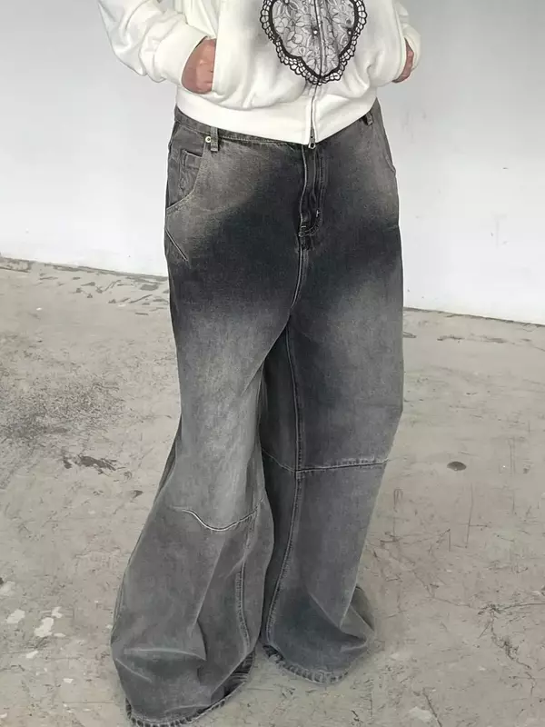 กางเกงยีนส์ขากว้างสไตล์ฮาราจูกุเทรนด์ใหม่ปี2023กางเกงยีนส์ขาบานแฟชั่นแนวสตรีทกางเกงผู้ชายขาสามส่วน