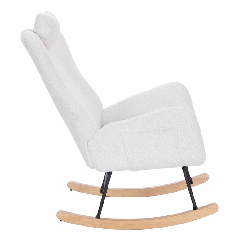 White Teddy Upholstered Nursery Rocking Chair - Cozy and Stylish Furniture for Living Room and Bedroom