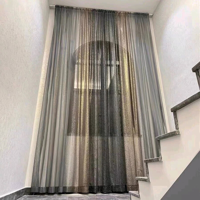 Luz americana de luxo gradiente lantejoulas tule cortina para sala estar quarto romântico casamento decoração da casa cortinas sheer personalizado #4