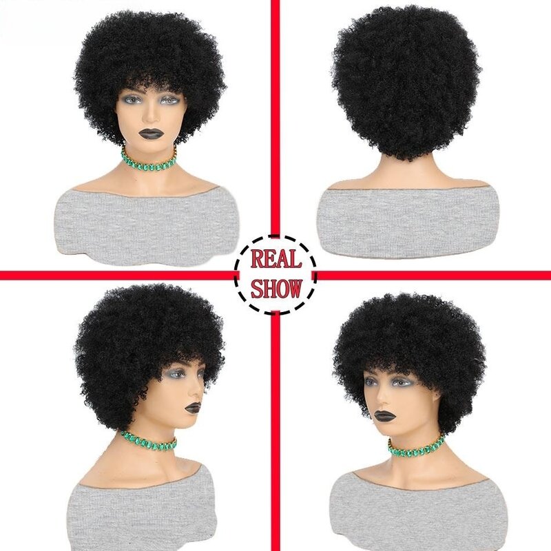 Оптовая продажа, короткий кудрявый афро-парик для женщин, 100% парики из человеческих волос, 180% плотность, афро-парик с кудрявыми волосами, 70s афро кудрявые вьющиеся парики