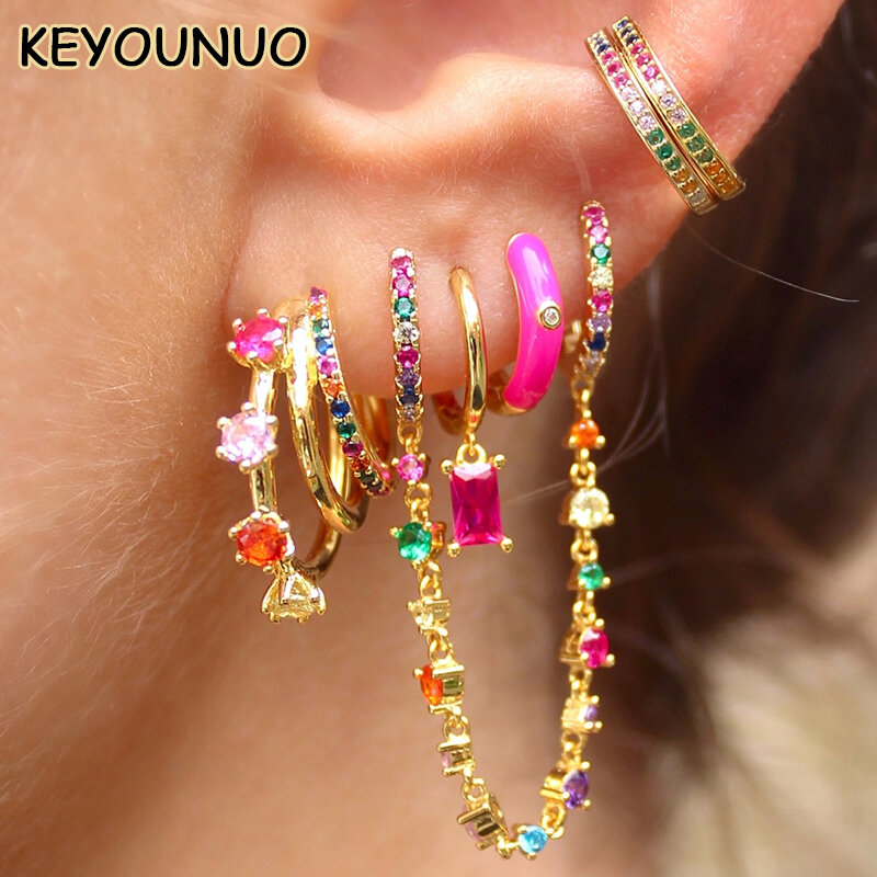 KEYOUNUO Set di orecchini a bottone riempiti d'oro per le donne polsini dell'orecchio orecchini a cerchio pendenti con zirconi colorati all'ingrosso di gioielli per feste di moda