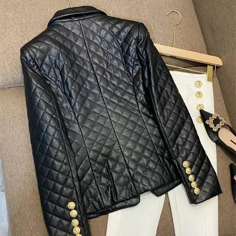 Spring Autumn Short Leather Suit Jacket Women 2024 New Loose Fashion Leather Coat Black Blazer Jackets Tops Outerwear Female