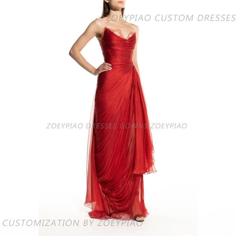 Vestido de noche de gasa sin mangas para mujer, traje Sexy plisado, color rojo, para eventos formales, bodas, fiestas de cumpleaños y cócteles, 2024