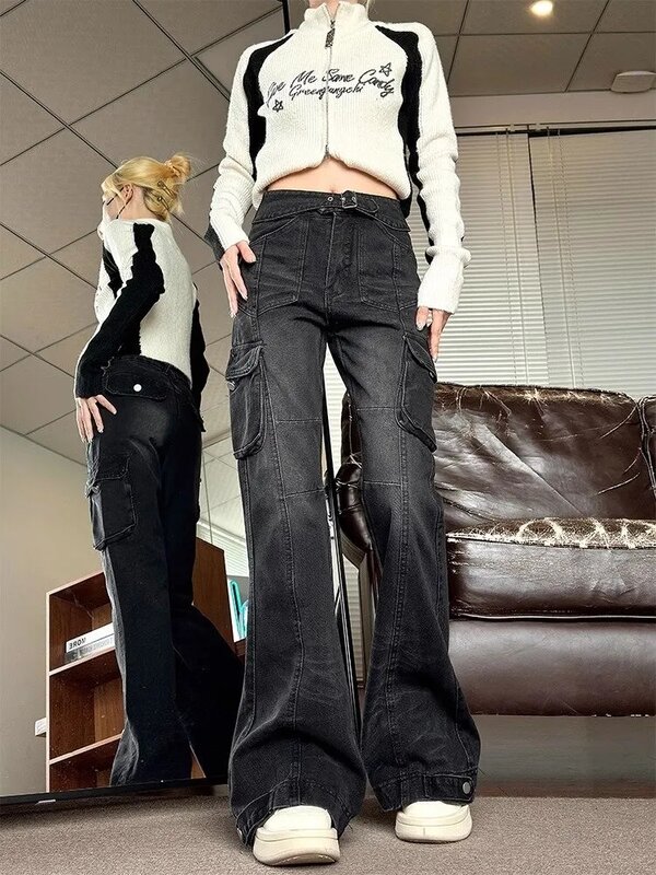 Pantalones vaqueros de estilo gótico para mujer, ropa de calle holgada, estética Vintage, Y2k, Harajuku, 2000