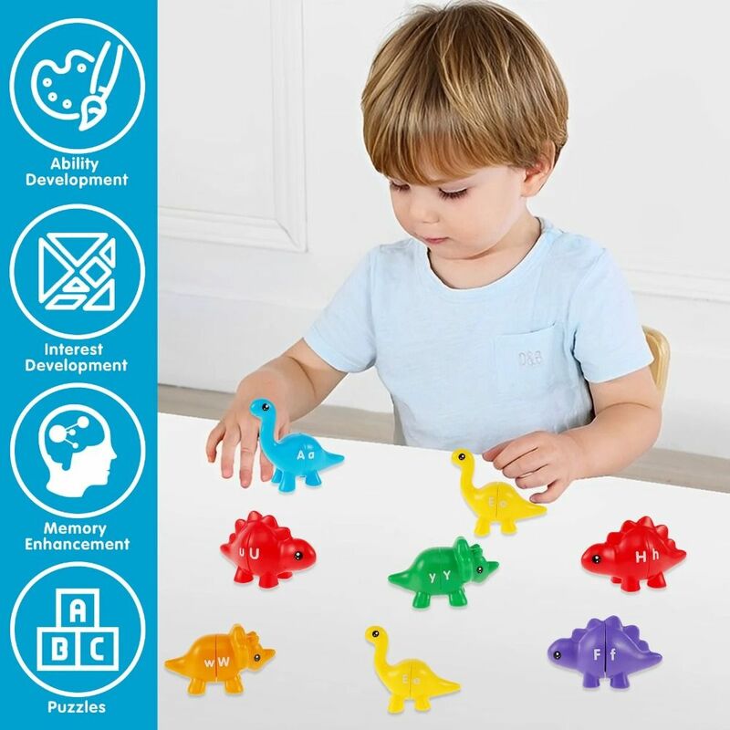 Juego de letras de dinosaurios a juego, juego educativo de combinación del alfabeto, Montessori, ABC