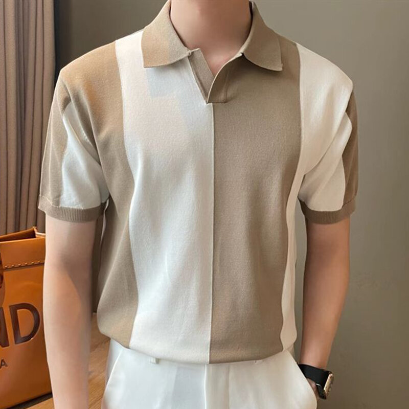 Moda risvolto bottone impiombato Polo asimmetrico abbigliamento uomo 2024 estate nuovi pullover Casual larghi t-Shirt tutto-fiammifero