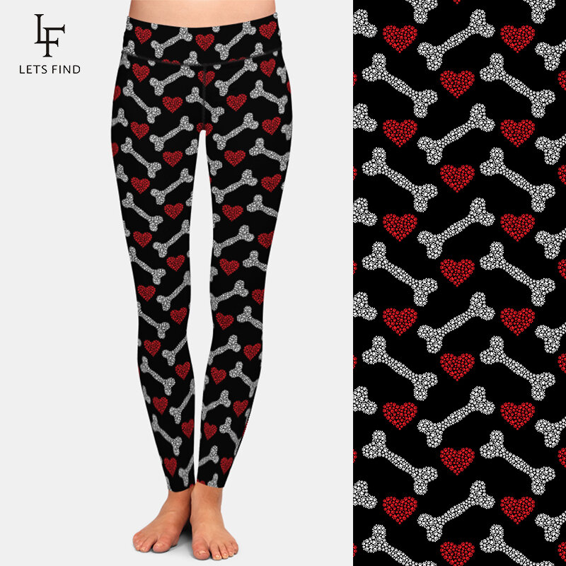 LETSFIND Womens  Fashions Fitness Leggings High Waist Bones And Hearts Printing Workout Leggings
