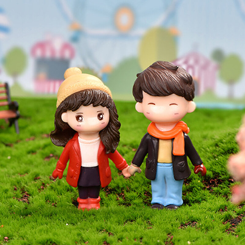 Boneka miniatur Pasangan kekasih Mini, 2 buah/set, patung DIY, dekorasi taman peri, hadiah Hari Valentine, aksesoris rumah, dekorasi rumah
