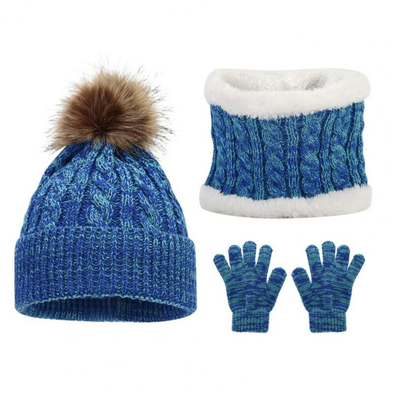 어린이 모자 장갑 스카프 세트, 아늑한 세련된 어린이 겨울 액세서리 세트, 니트 모자 장갑 스카프, 플러시 볼 풀