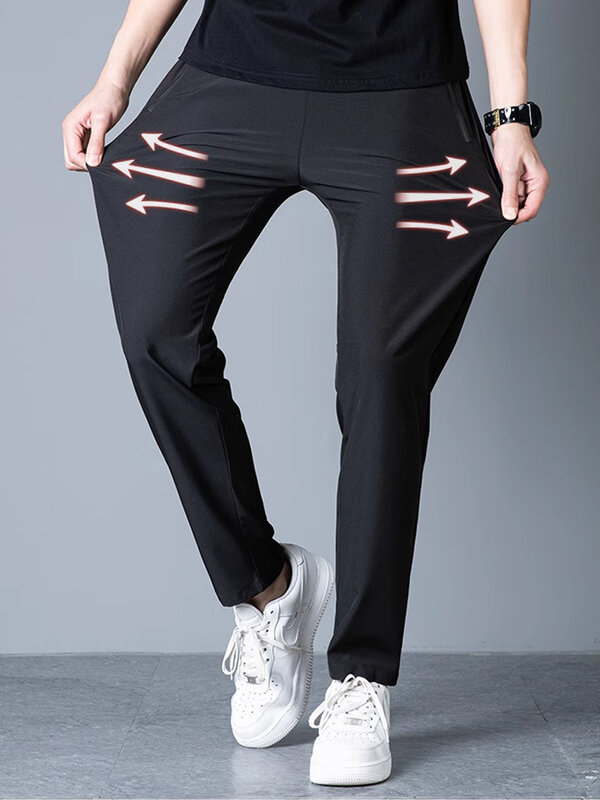 Celana kerja tipis musim panas pria, Legging olahraga multifungsi dengan banyak saku, celana pendek kasual trendi untuk pelajar dan remaja