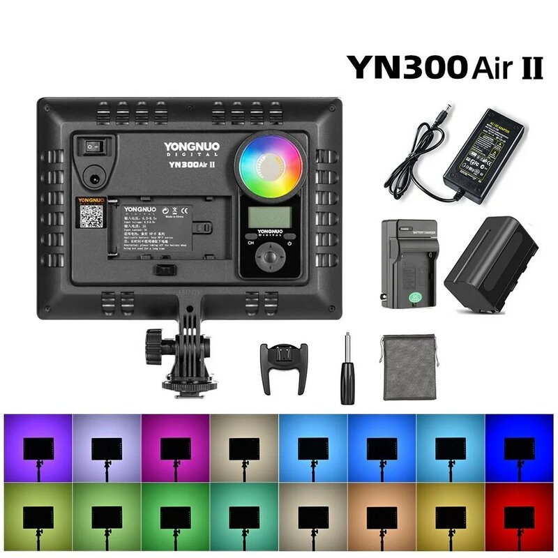 YN300AIR II lampu Video kamera LED RGB, baterai opsional dengan Kit pengisi daya lampu fotografi + adaptor AC