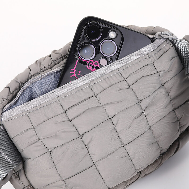 Veagn Nylon Quilted Plaid Fanny Packs Women Simple Versatile Crossbody Sling Bag Female Outdoor Sports Large Capacity Waist Pack