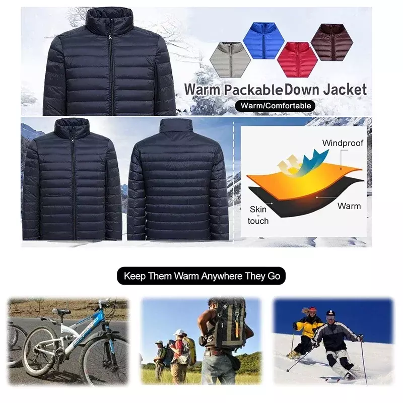 남성용 경량 방수 패딩 재킷 코트, 스탠드 칼라 다운 코트, 가을 겨울 패션, 신상