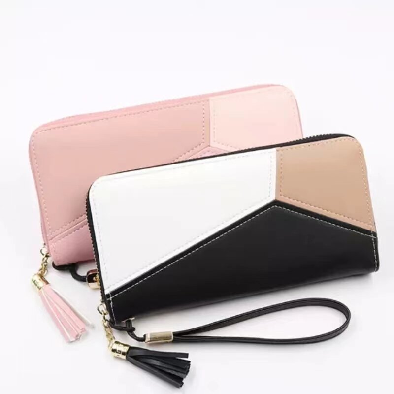 Girls Fashion Zipper Long Wallets Simple Handbags for Women Coin Purse Cards Holder Large Capacity Women's Purses  Splicing bags