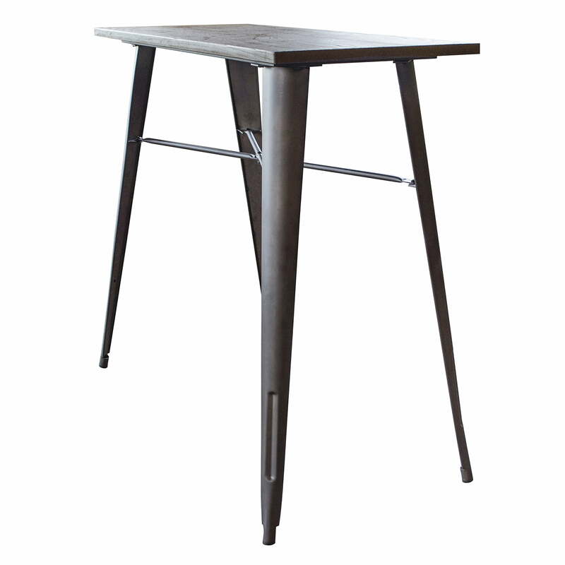 Meja Bar Atas kayu persegi panjang dengan kaki finishing Gunmetal pedesaan, kapasitas tempat duduk 4