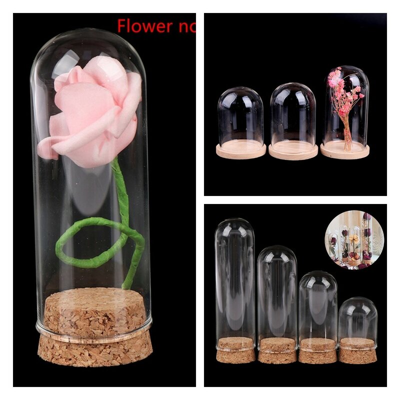 Vidro Display Bell Jar com Base, Dollhouse Miniatura Decoração, Flower Display, Dollhouse Decoração Acessórios, 1:12, 1Pc