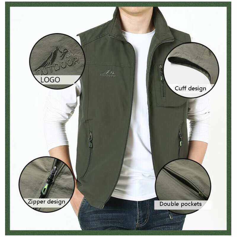 Spring/Autumn Multi-pocket Plus Size 7XL Outdoor Vest Men Hiking Fishing Waistcoat Thin Breathable Quick Dry Outerwear 4 Colors