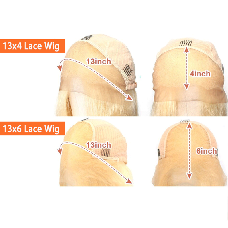 Peluca de cabello humano liso de 13x4 para mujer, postizo de encaje frontal, color rubio 613, 13x6, HD