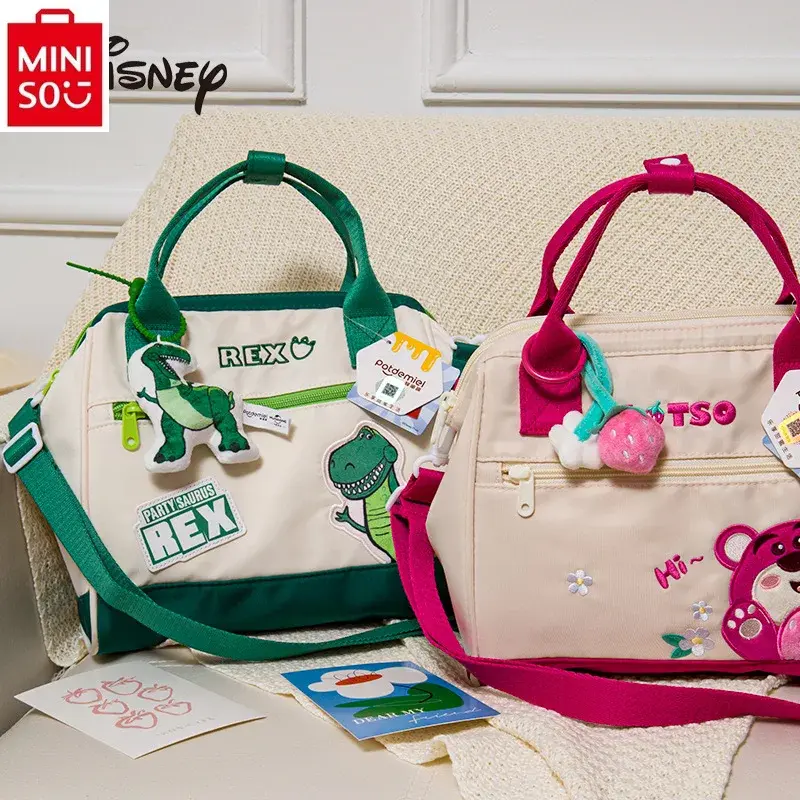 Модная сумка MINISO с клубничным медведем Disney, вместительная сумка через плечо для студентов, простая и универсальная сумка для хранения