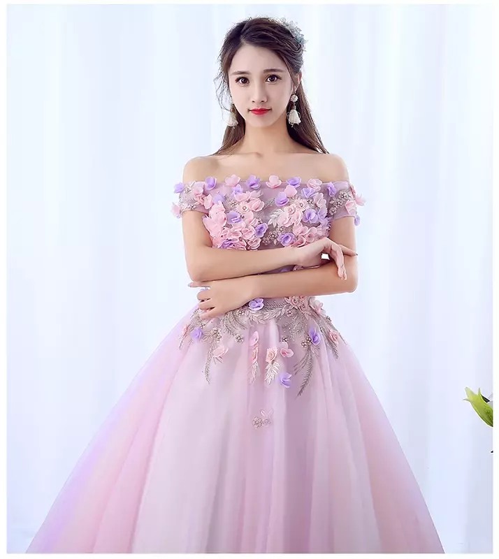 Pink Mexican Quinceanera Dress 2024 Elegant Boat Neck Party Prom Formal Ball Gown Sweet Floral Print Vestido De Quincenera Chic