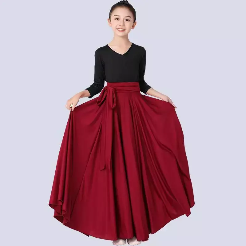 Children Girl Flamenco Skirt Spanish Dance Skirt Belly dance long Dress Big Swing Gradient Color Performance Gypsy