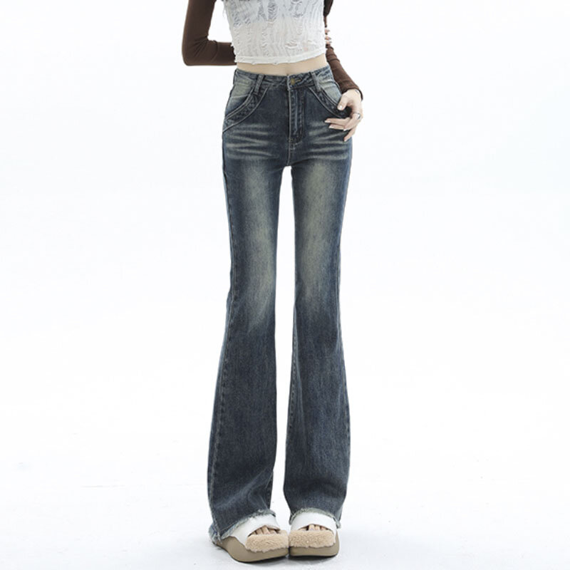 Женские расклешенные джинсы с высокой талией, винтажные эластичные джинсы в стиле 90-х, уличная одежда Y2k, эластичные обтягивающие джинсы для мам