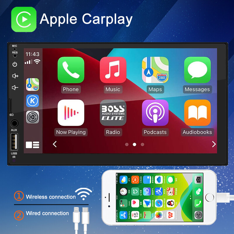 풀 터치 HD 자동차 MP5 카플레이, 안드로이드 오토 플레이어, USB 블루투스, TF 카드, 터치 스크린, HD 리버스 카메라 포함, 7 인치 화면