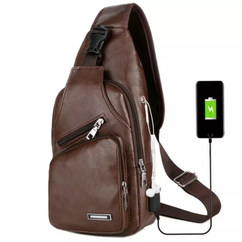 Нагрудная сумка с USB-зарядкой и отверстием для гарнитуры, Мужская многофункциональная нагрудная сумка с одним ремешком и защитой от кражи и регулируемым плечевым ремнем