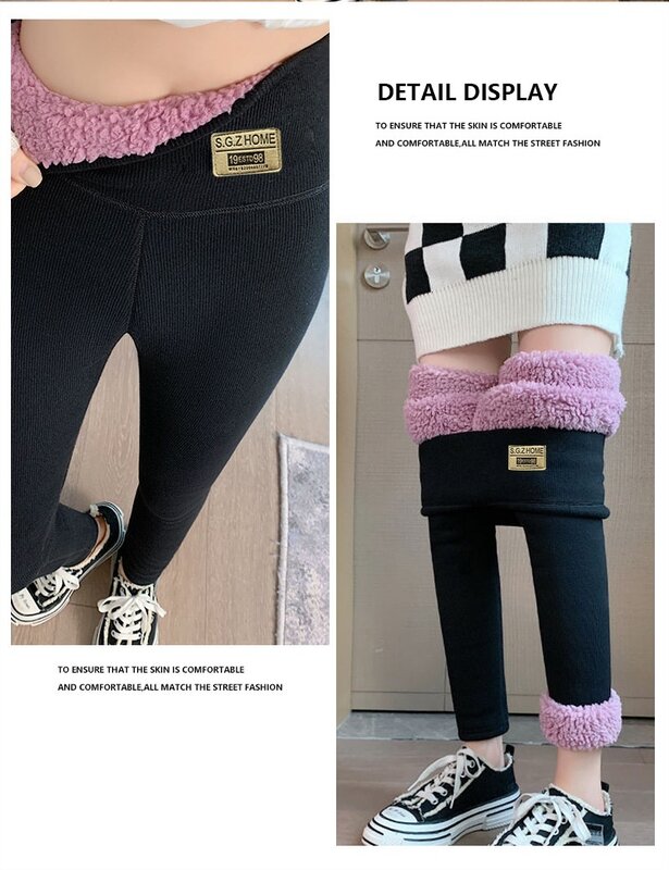 Leggings femininas casuais de lã quente, calça resistente a frio, cintura alta feminina, veludo lã de cordeiro, preto, espesso, inverno