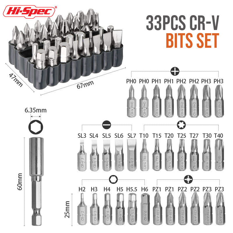 Hi-Spec 1/4 (6,35 мм) Набор бит для отвертки с храповым механизмом, Многофункциональный магнитный держатель бит, ручка, шлицевая Шестигранная Звездочка бит Phillips