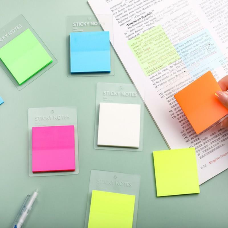 กระดาษโน๊ตติดกาวใสกันน้ำสีสันสดใสจำนวน50แผ่นบันทึกย่อช่วยเตือนความจำข้อความสำนักงานโรงเรียน