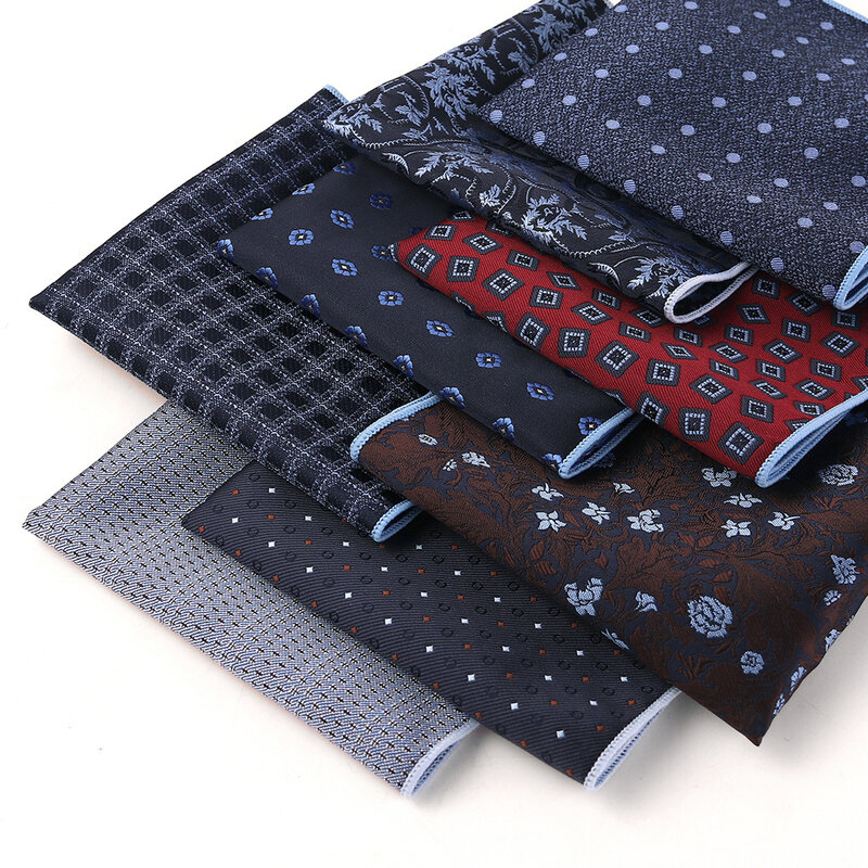 Blue Luxury Men Square Towel Formal Wear Chest Towel Polyester Silk Dot Plaid Jacquard Handkerchief Fit Daily Bussiness For Man