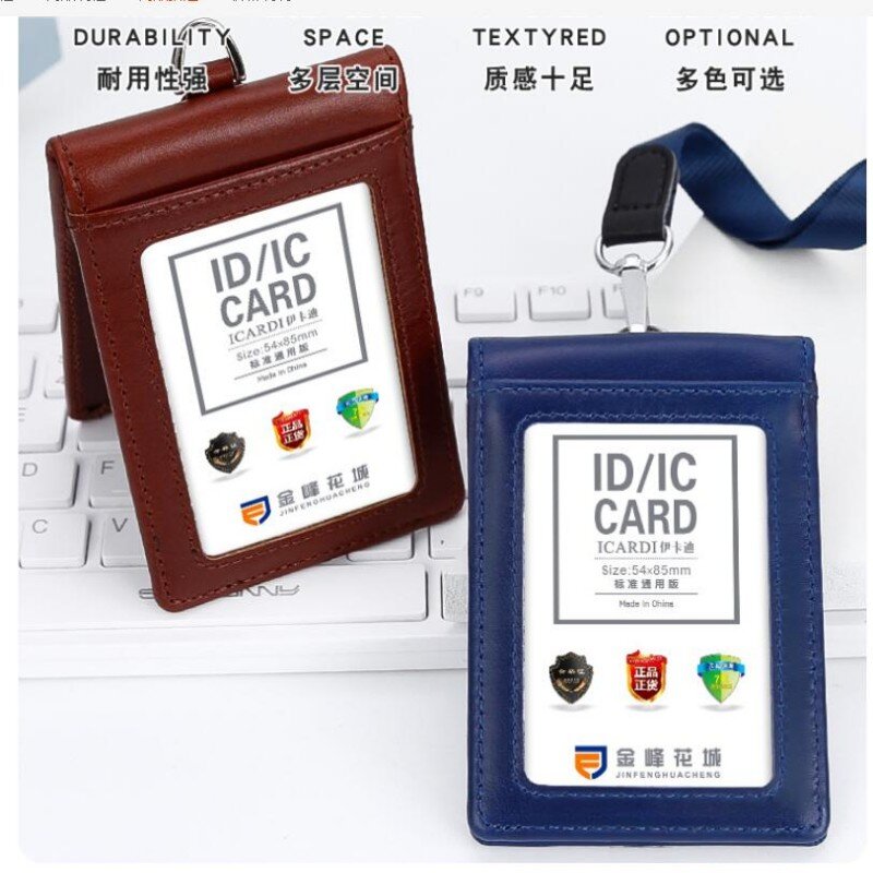 Couro genuíno ID Card Holder Set, Clear Badge Case, Clip para cartão de crédito, Acessórios de alta qualidade, Novo