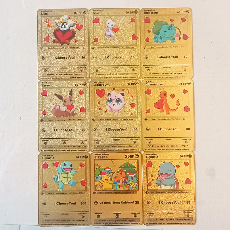 포켓몬 피카츄 금속 카드, 귀여운 사이덕 불바사우르 애니메이션 게임 배틀 컬렉션 카드, 골든 아이언 카드 장난감, 어린이 생일 선물