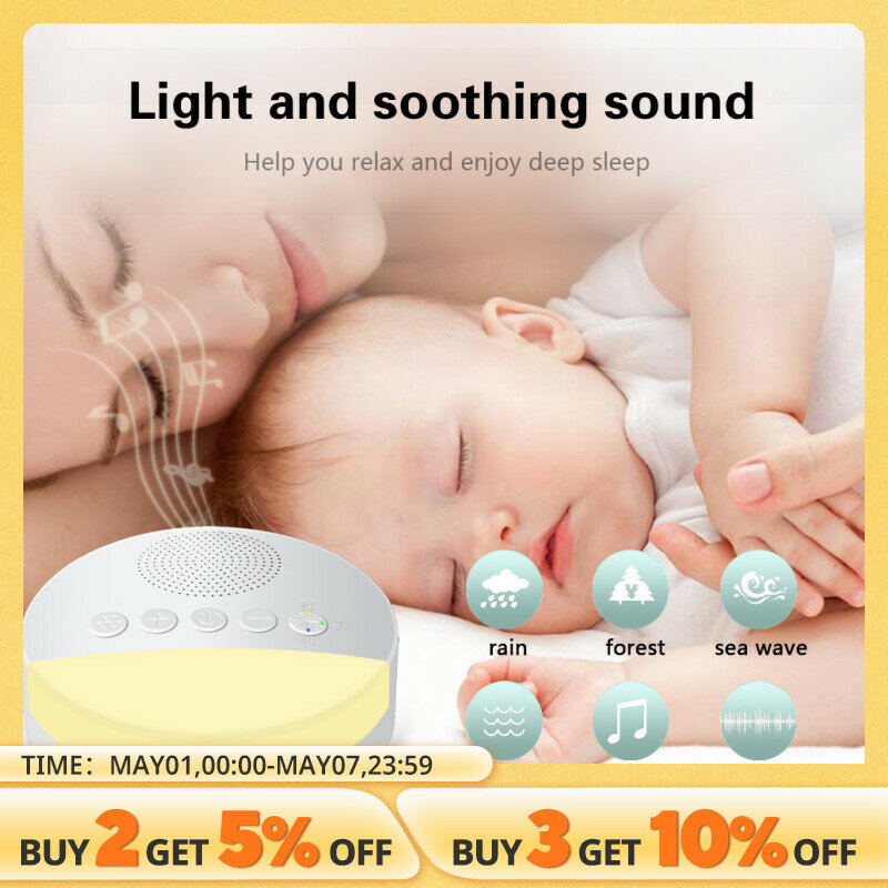 Máquina portátil de ruido blanco para bebés, reproductor de sonido para dormir, luz nocturna, apagado temporizado, recargable por USB
