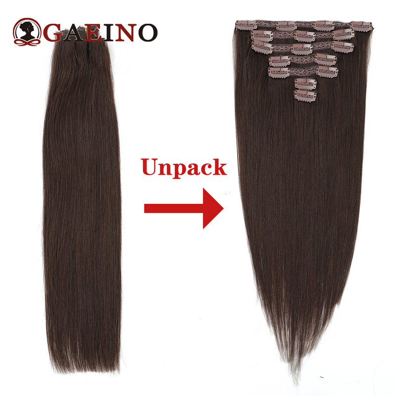 7 buah klip dalam ekstensi rambut 100% Remy rambut manusia lurus coklat tua Clip-On potongan rambut penuh kepala 14-28 inci untuk pasokan Salon