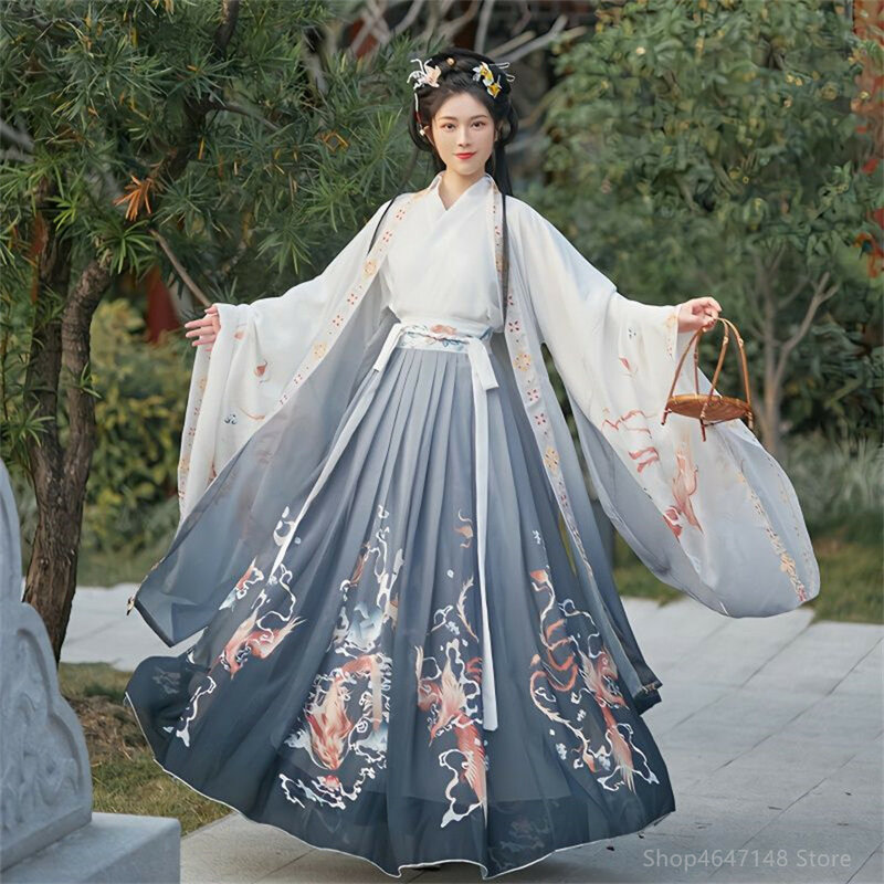 Costumes de danse traditionnelle chinoise pour femmes, robe Hanfu de la dynastie Tang, vêtements de performance folklorique dégradés, rouge élégant, financièrement Prairie