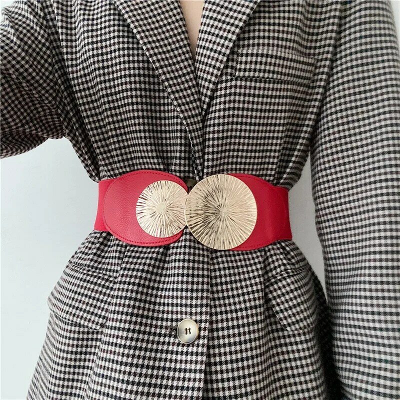 Nuovi cinturini larghi di Design per donna fibbia in lega a cerchio grande cinturini elastici neri abito cappotto ragazza accessori da sposa per feste