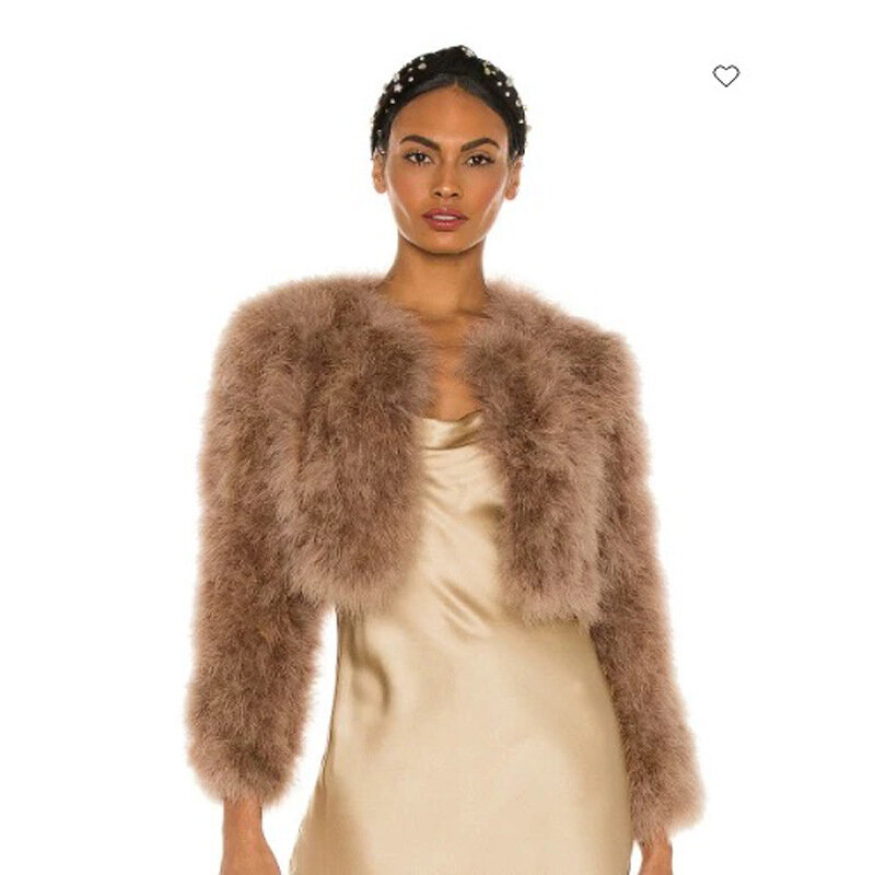 Jaqueta de penas de avestruz manga comprida para mulheres fofa, quente, casaco noturno, festa, inverno
