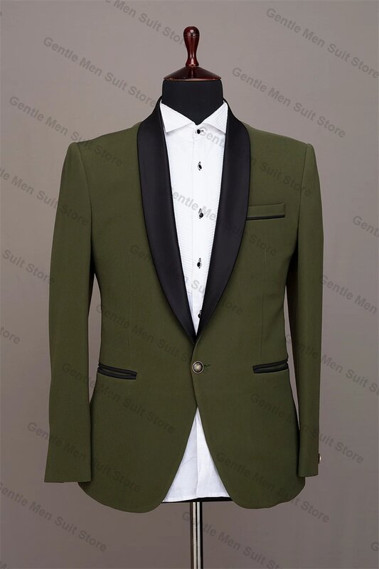 Green Black Men Suits Set 2 Piece Blazer+Pants Formal Business Male Custom Made Jacket Prom Groom Wedding Tuxedo Coat Trousers